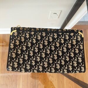 Vintage Christian Dior Trotter Authentic Clutch Navy and Tan